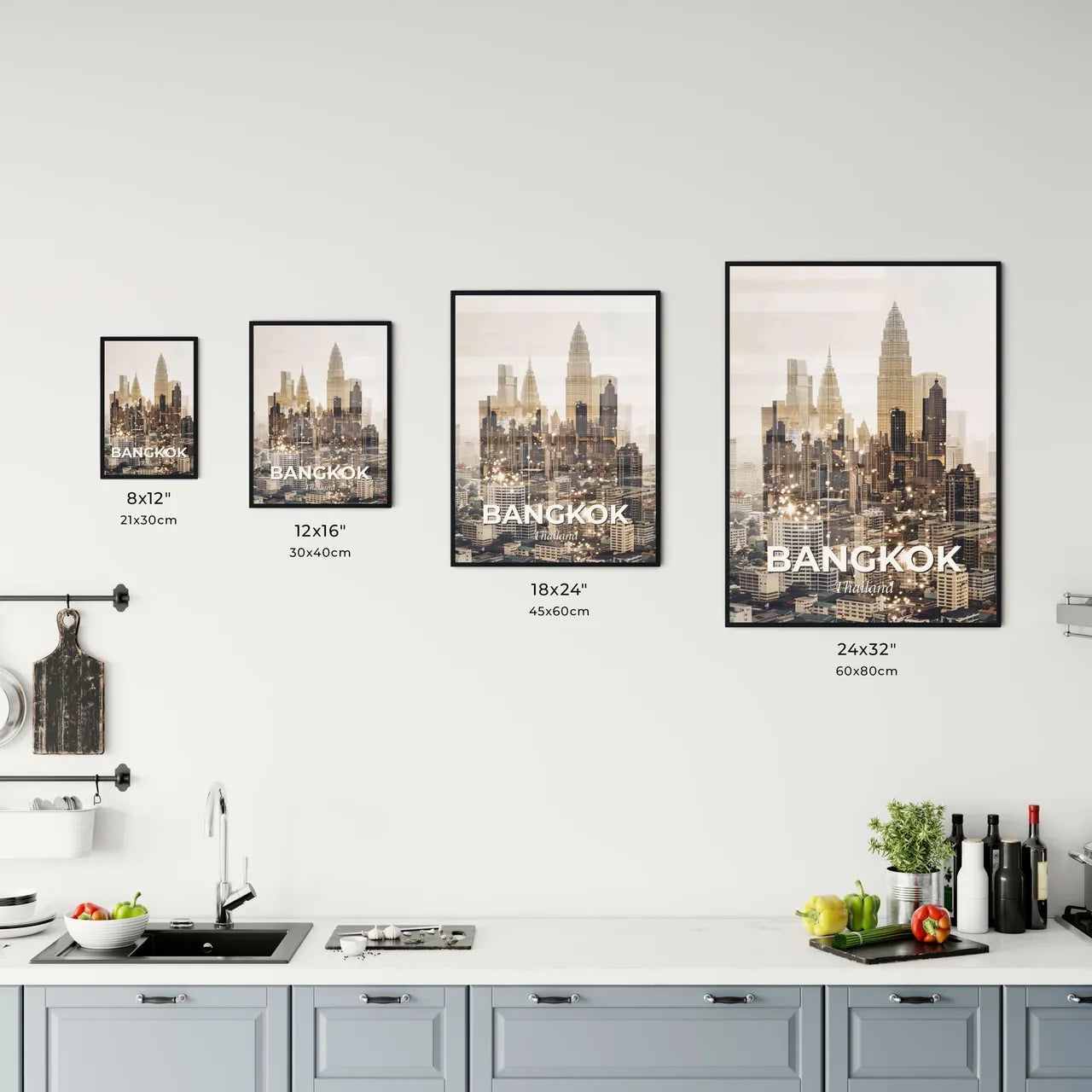 Bangkok Skyline City Double Exposure Art Poster Office Art