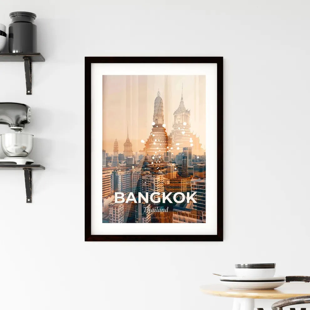 Bangkok Art Deco Skyline Vista Poster Framed Print