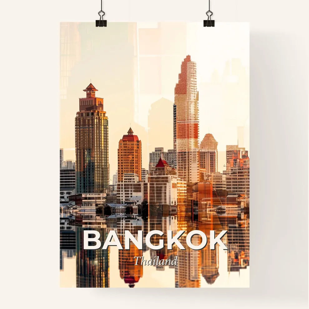 Bangkok Skyline Double Exposure Art Print Poster