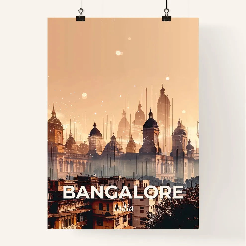Bangalore City Skyline Double Exposure Poster Art Poster