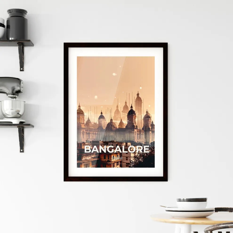 Bangalore City Skyline Double Exposure Poster Art Framed Print