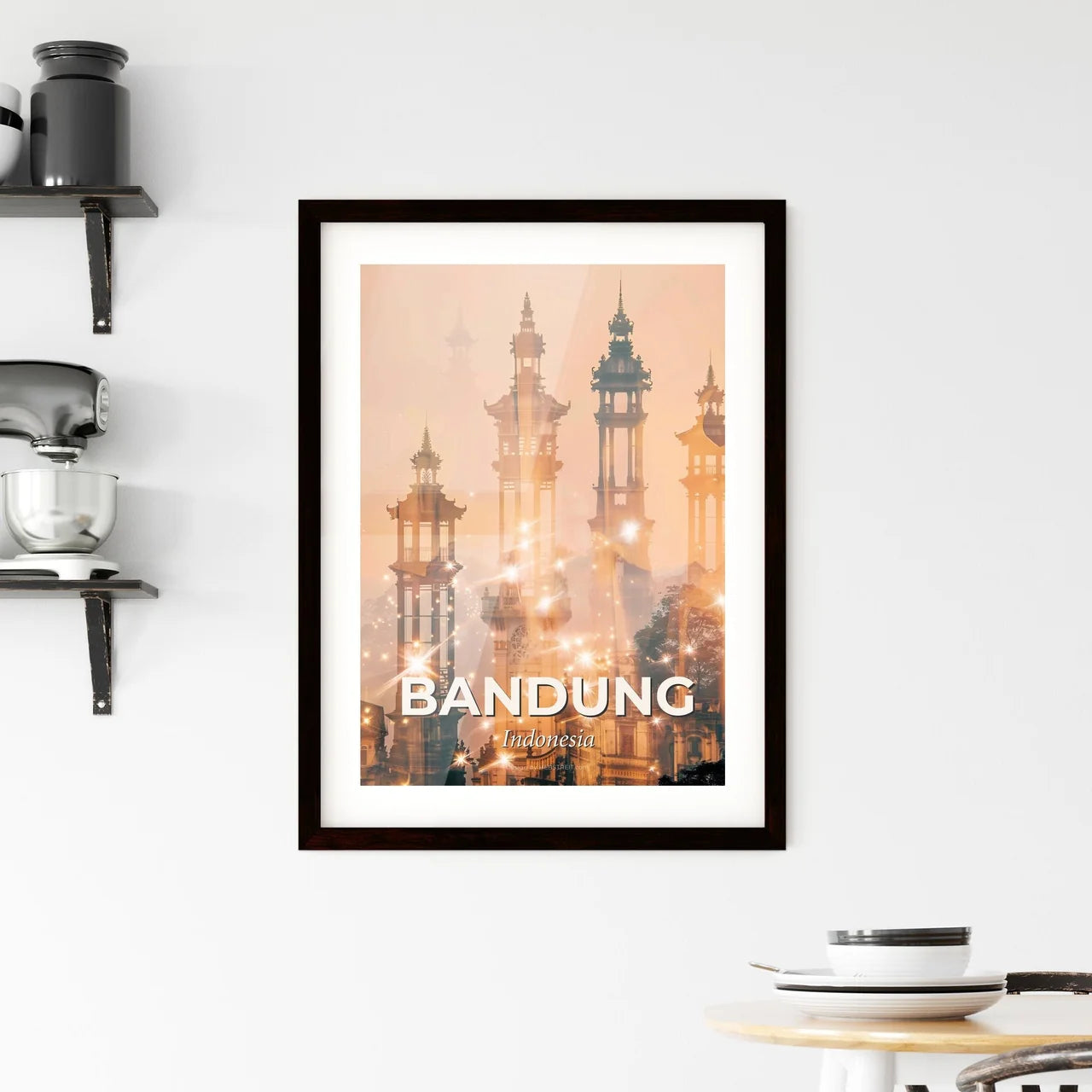 Bandung Skyline Double Exposure Art Poster Framed Print