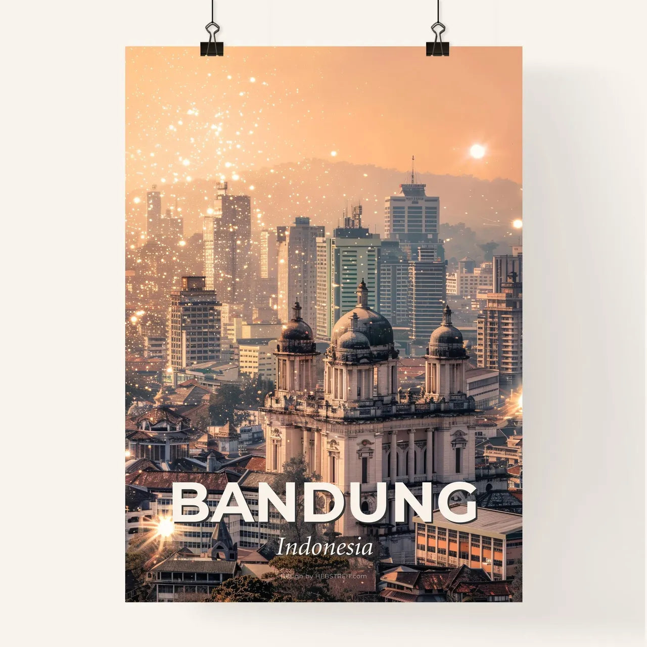 Bandung City Skyline Bright Beige Poster Art Poster