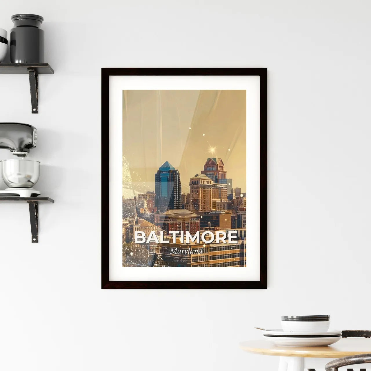 Baltimore City Skyline Composite Art Poster Framed Print