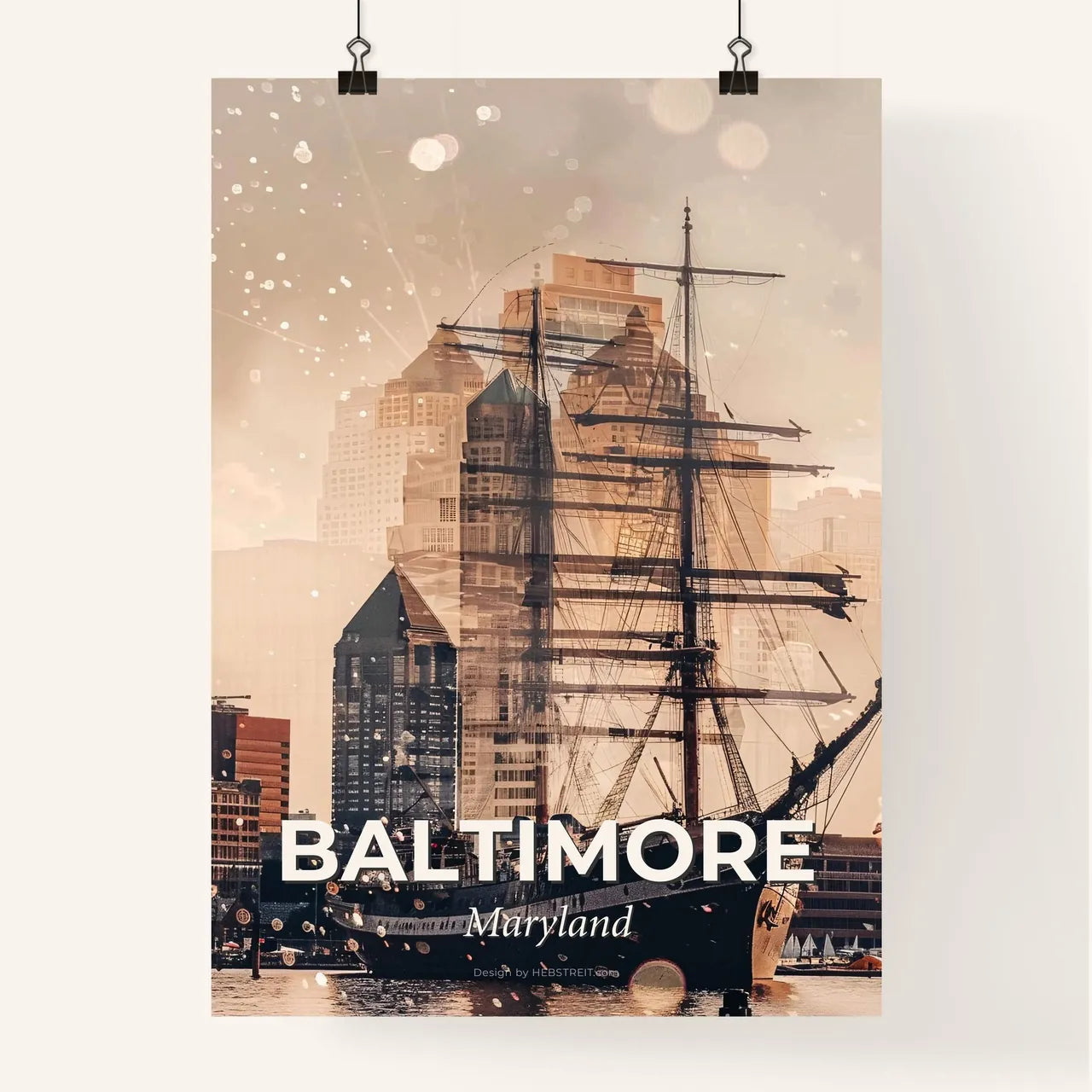 Baltimore City Skyline Pastel Glow Composite Art Poster Poster