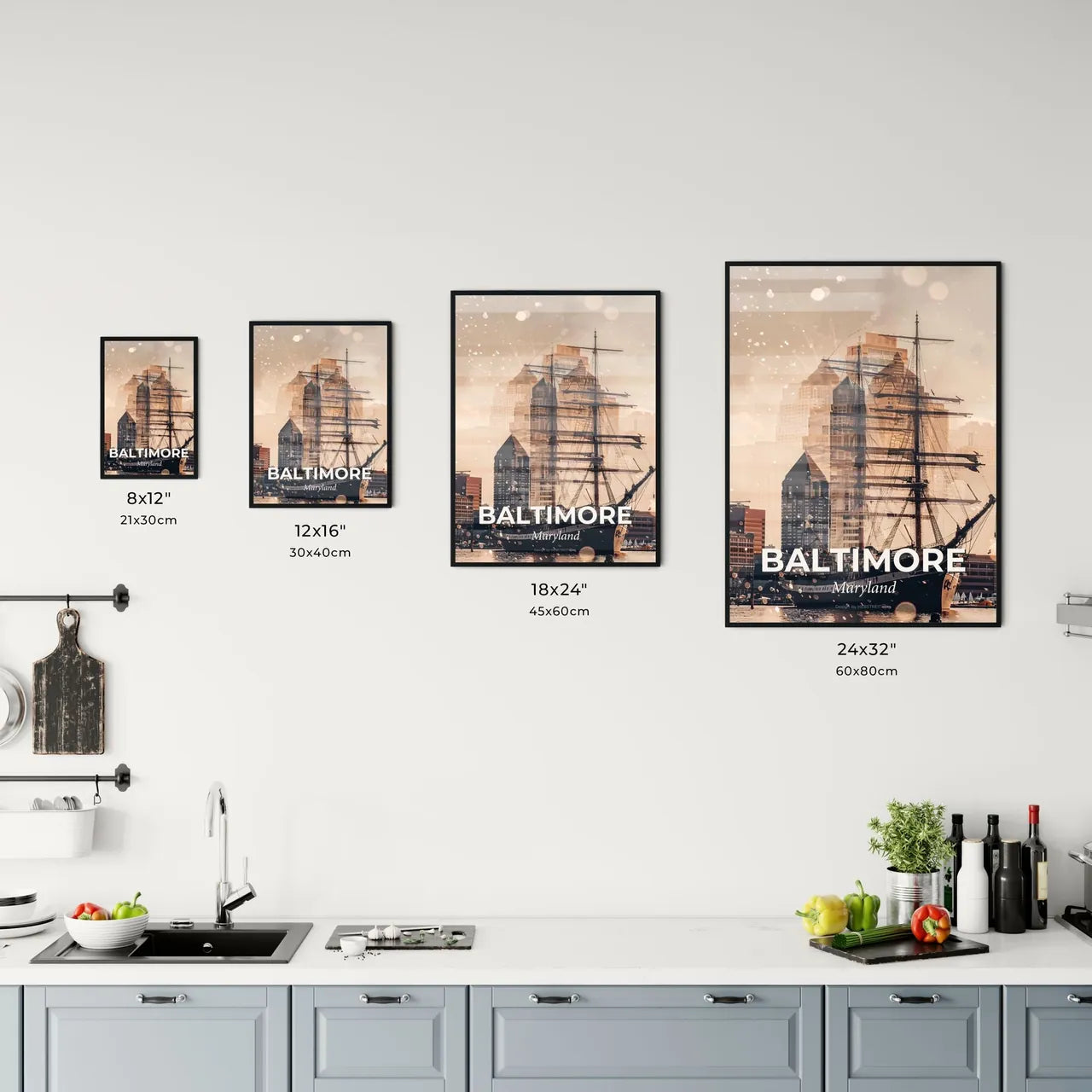 Baltimore City Skyline Pastel Glow Composite Art Poster Office Art