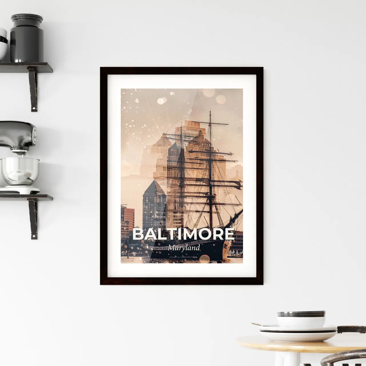 Baltimore City Skyline Pastel Glow Composite Art Poster Framed Print