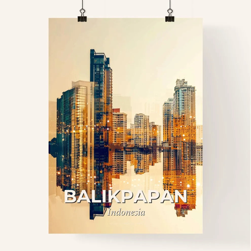 Balikpapan Skyline Double Exposure Art Poster