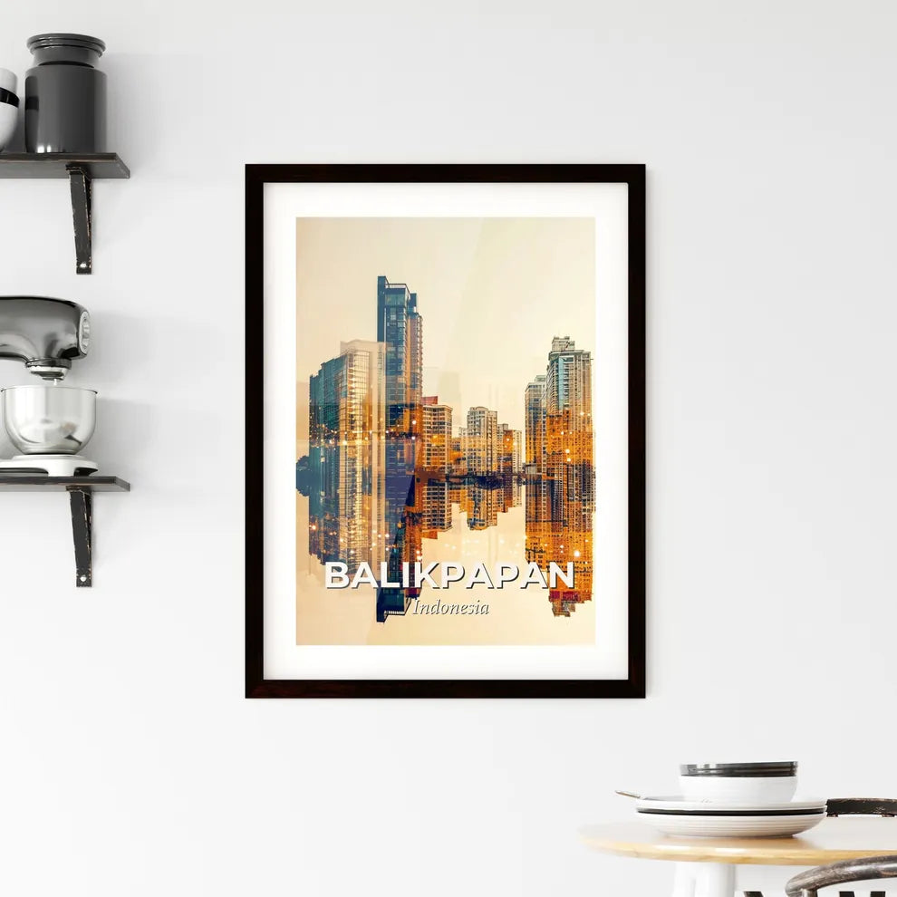 Balikpapan Skyline Double Exposure Art Framed Print