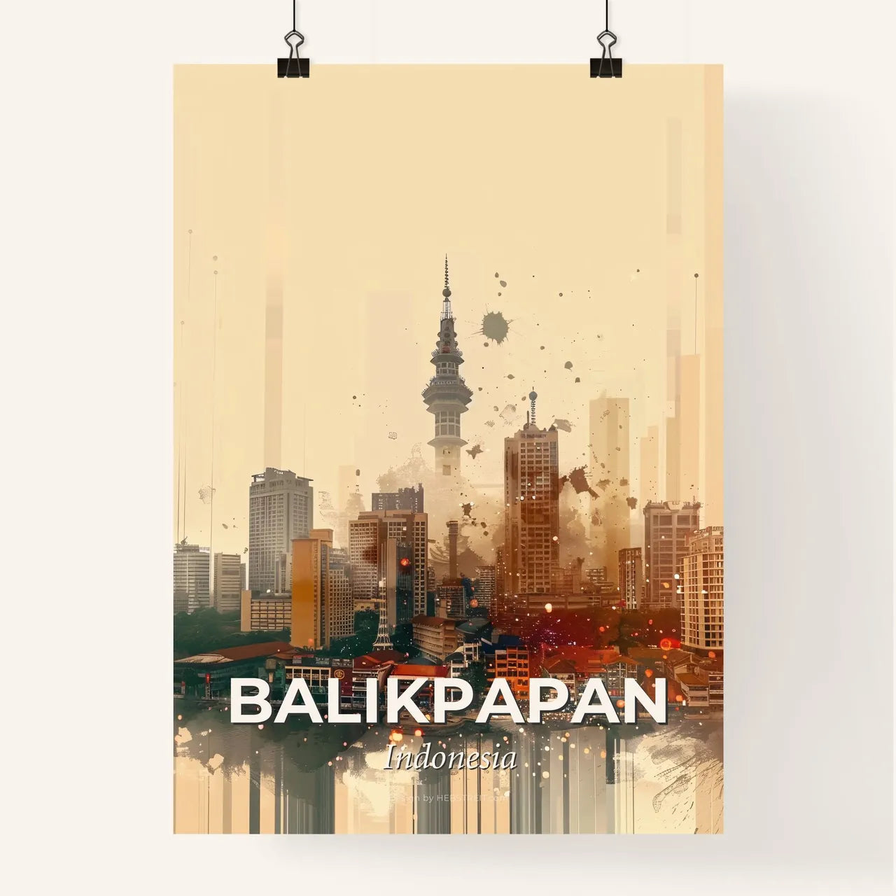 Balikpapan Skyline Art Composite Sparkles Poster