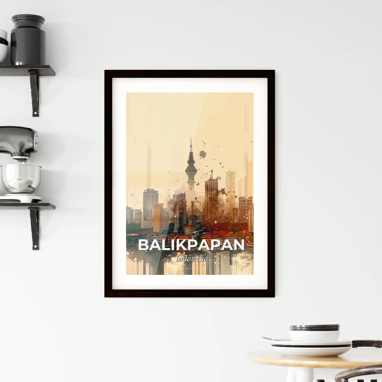 Balikpapan Skyline Art Composite Sparkles Framed Print