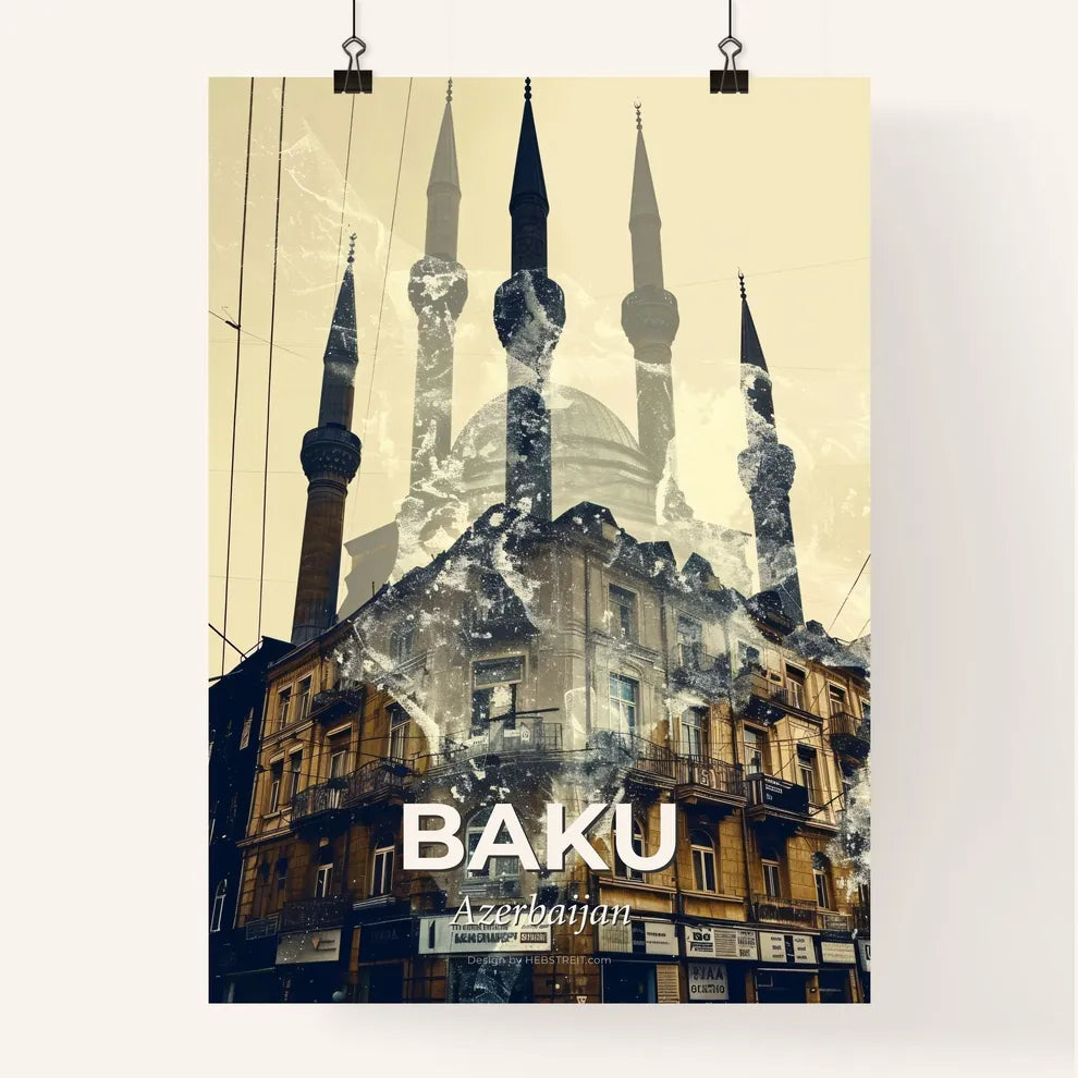 Baku Skyline Double Exposure Composite Poster Poster