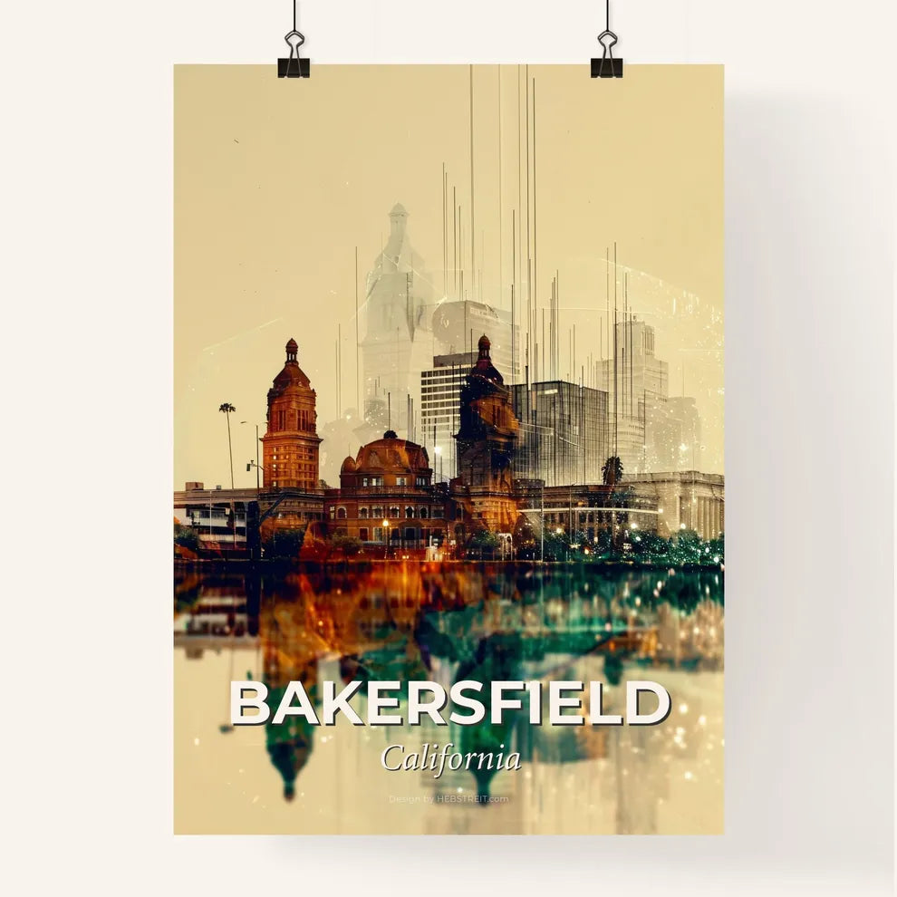 Bakersfield Cityscape Double Exposure Art Poster Poster