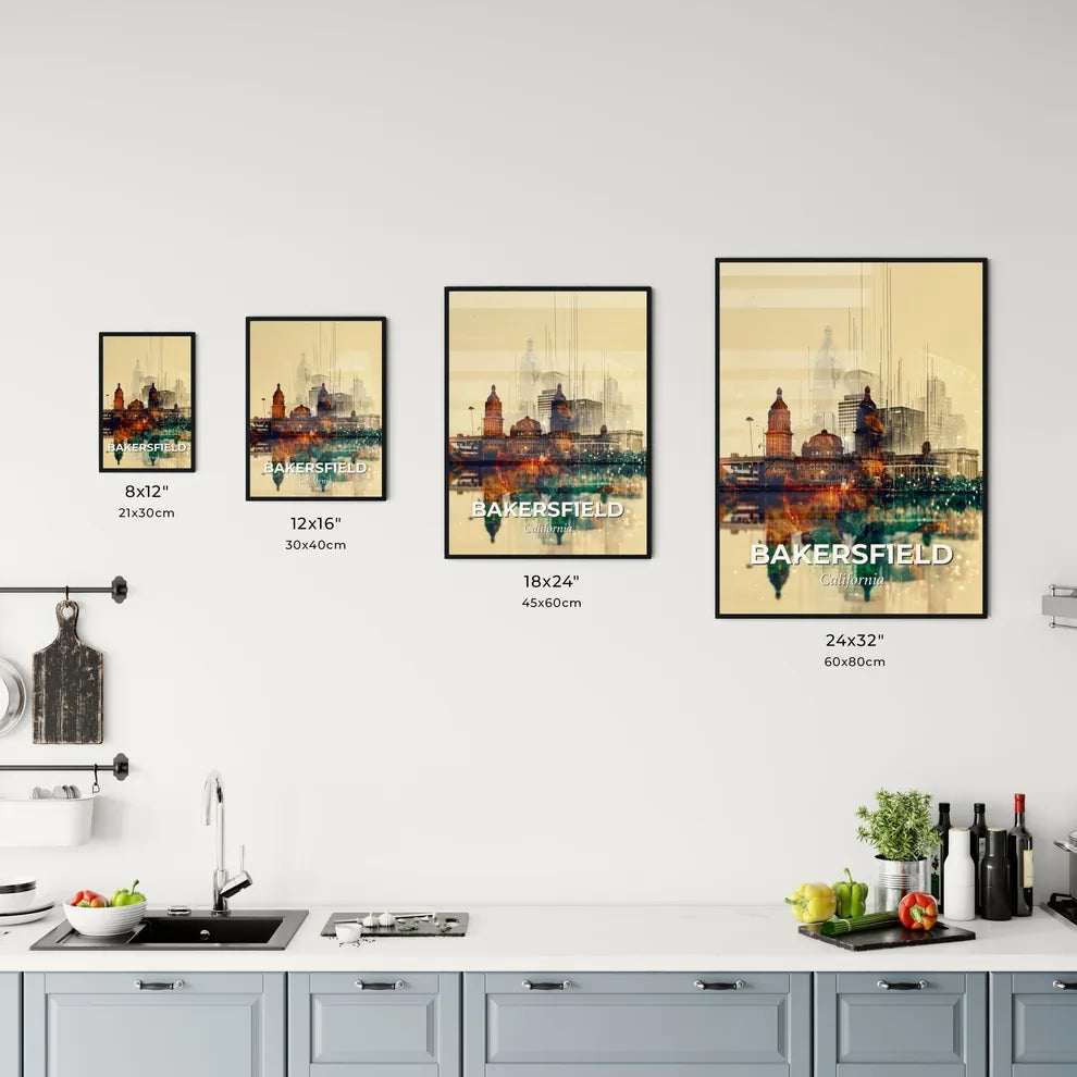 Bakersfield Cityscape Double Exposure Art Poster Office Art
