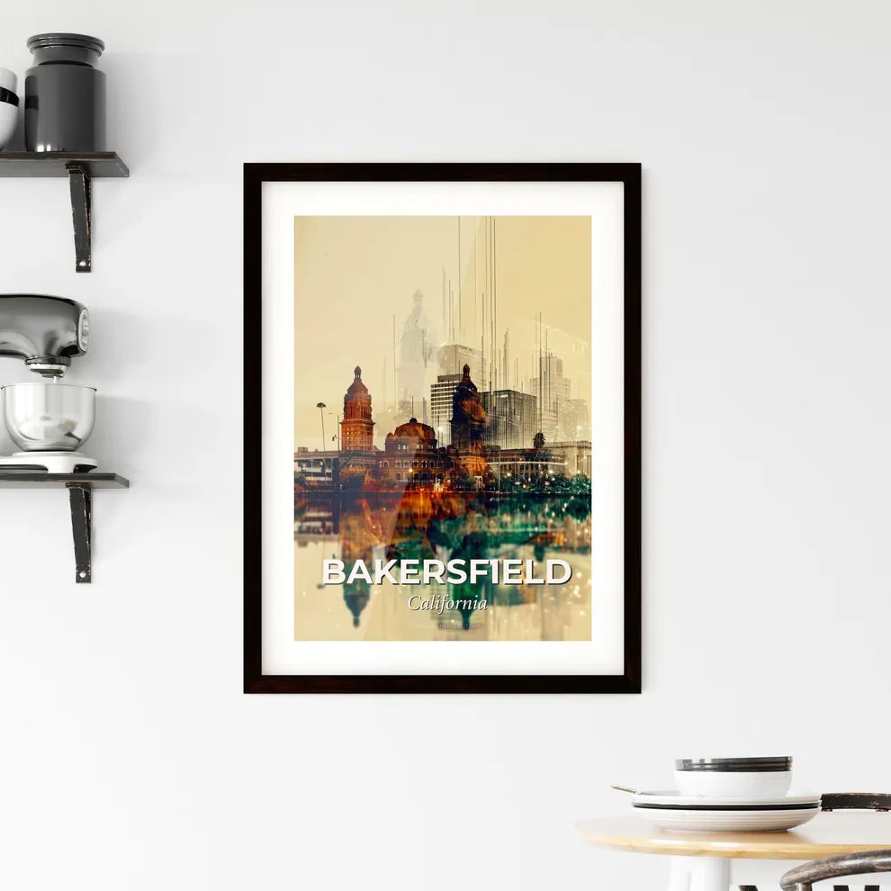 Bakersfield Cityscape Double Exposure Art Poster Framed Print