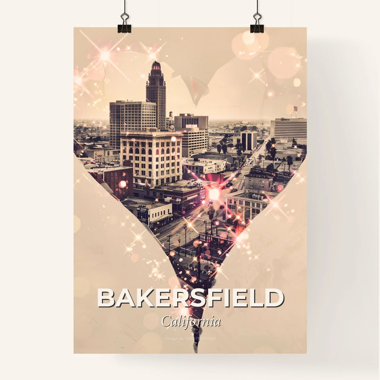 Bakersfield Skyline Gleaming Cityscape Artwork Poster