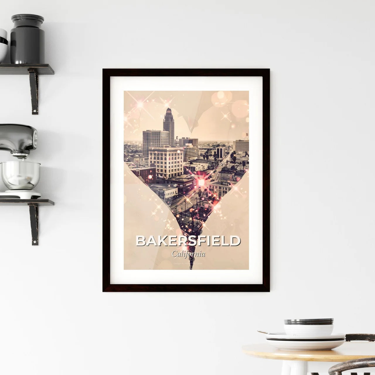 Bakersfield Skyline Gleaming Cityscape Artwork Framed Print