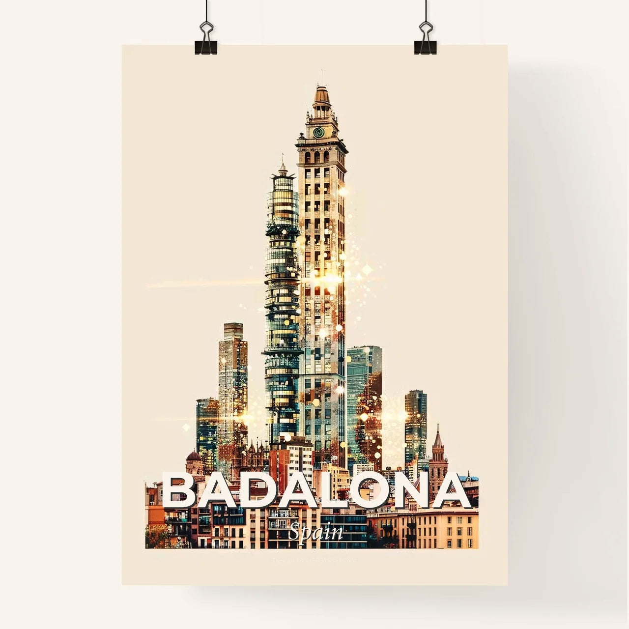 Badalona Skyline Double Exposure Poster Poster