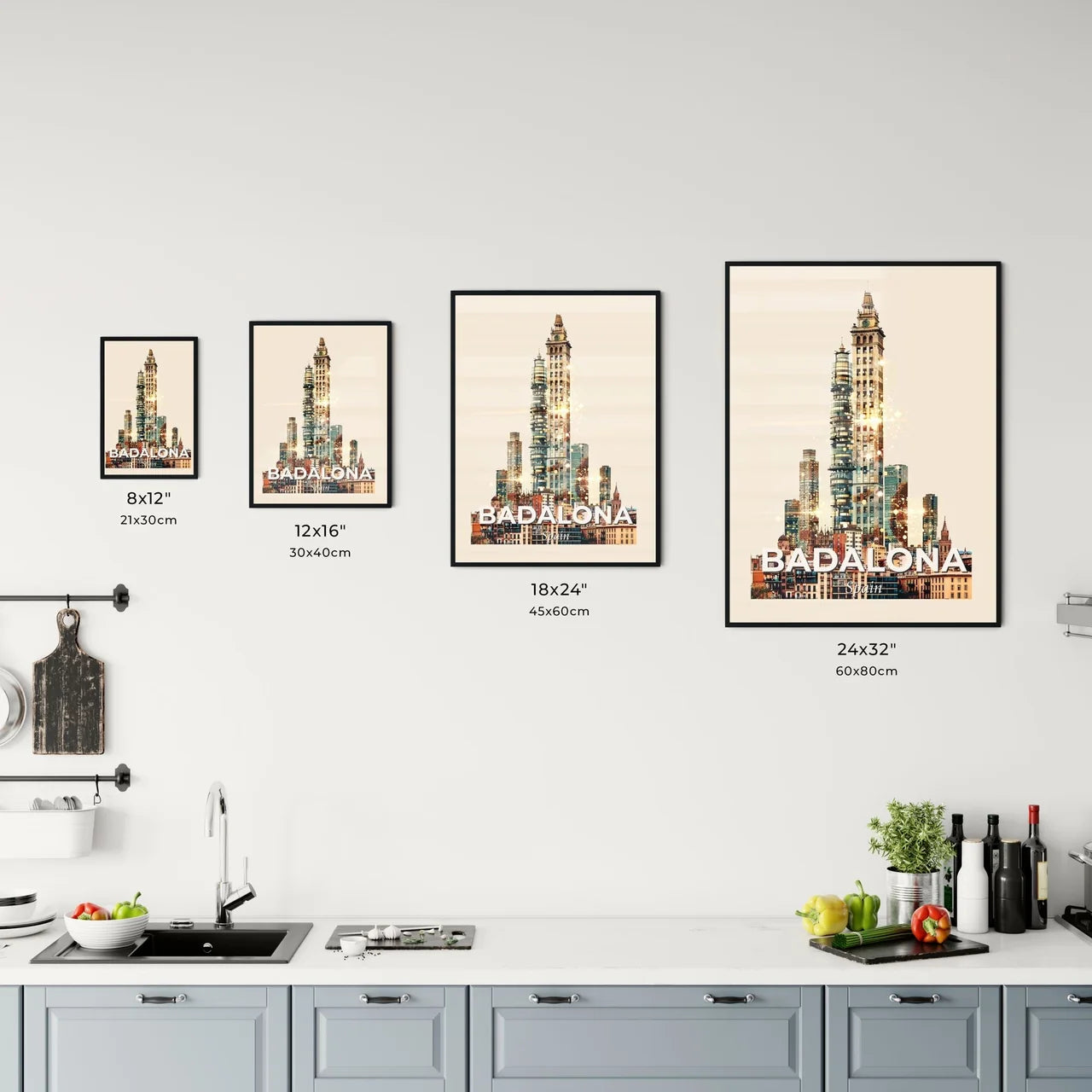 Badalona Skyline Double Exposure Poster Office Art
