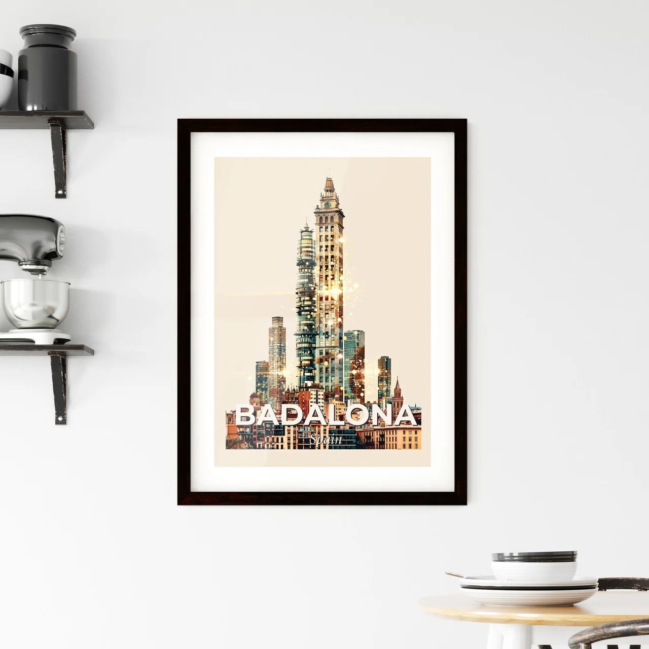 Badalona Skyline Double Exposure Poster Framed Print
