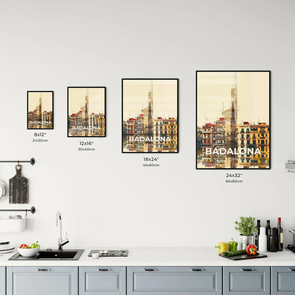 Badalona City Skyline Vintage Beige Paper Poster Office Art