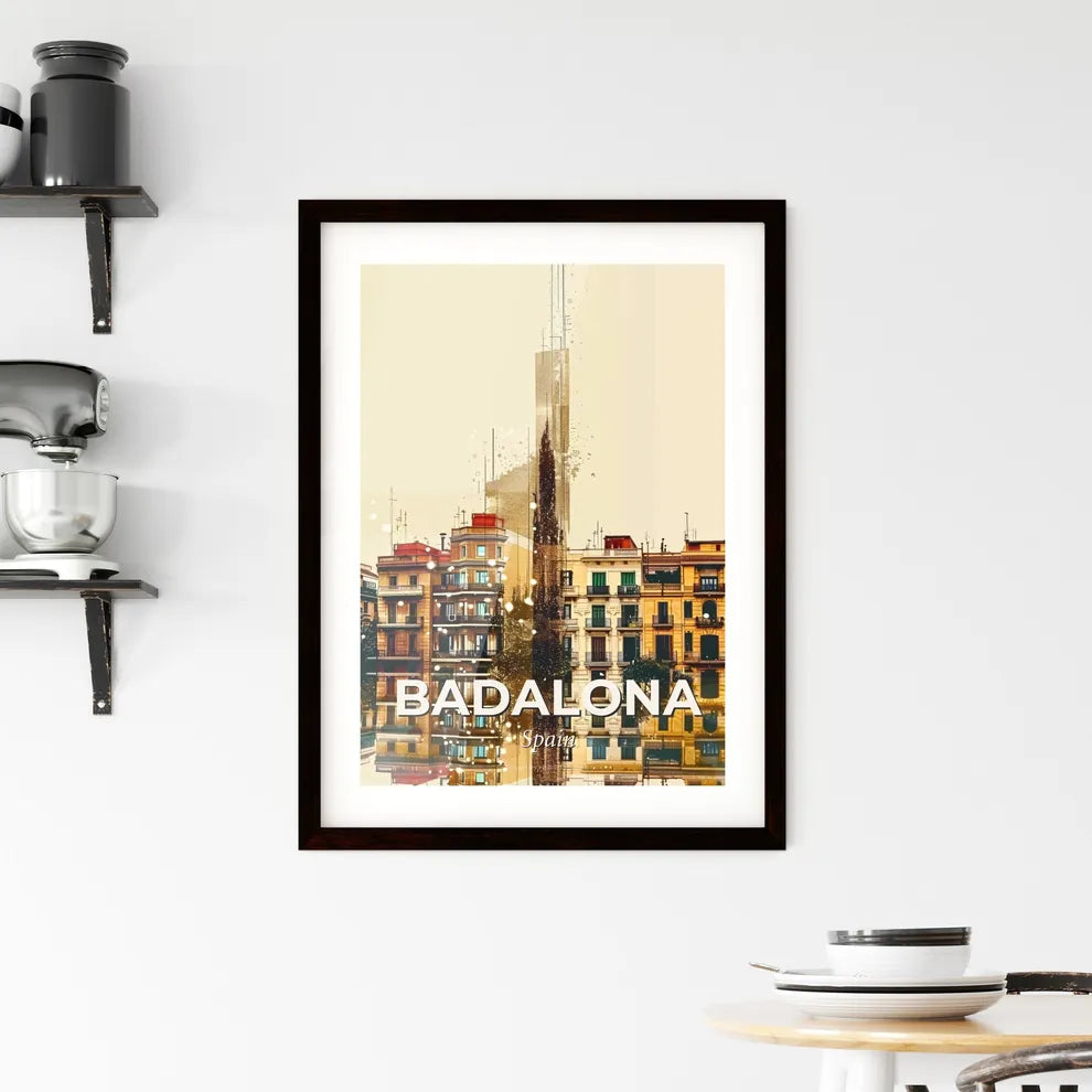 Badalona City Skyline Vintage Beige Paper Poster Framed Print