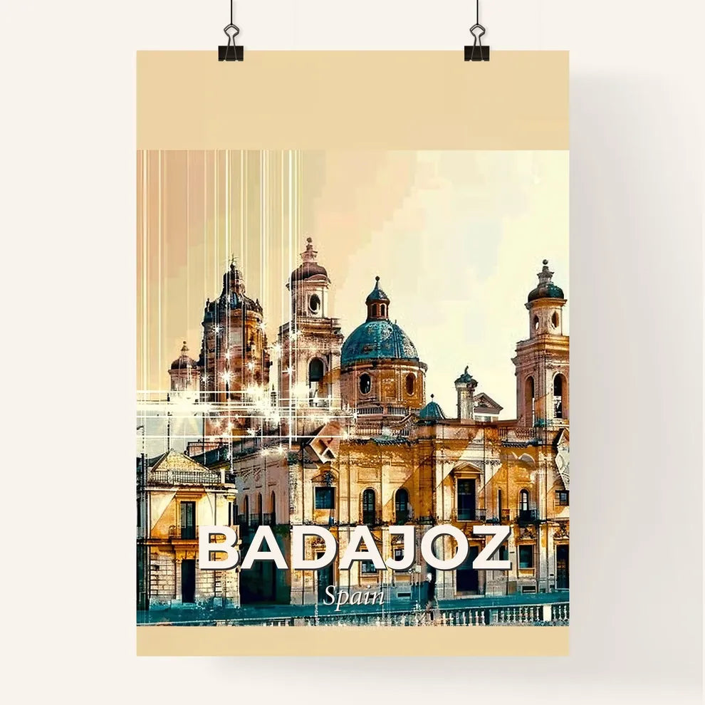 Badajoz Skyline Double Exposure Beige Poster Poster