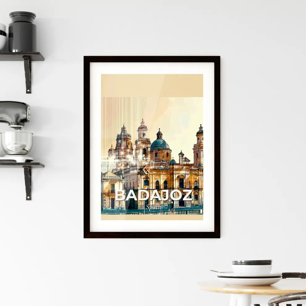 Badajoz Skyline Double Exposure Beige Poster Framed Print