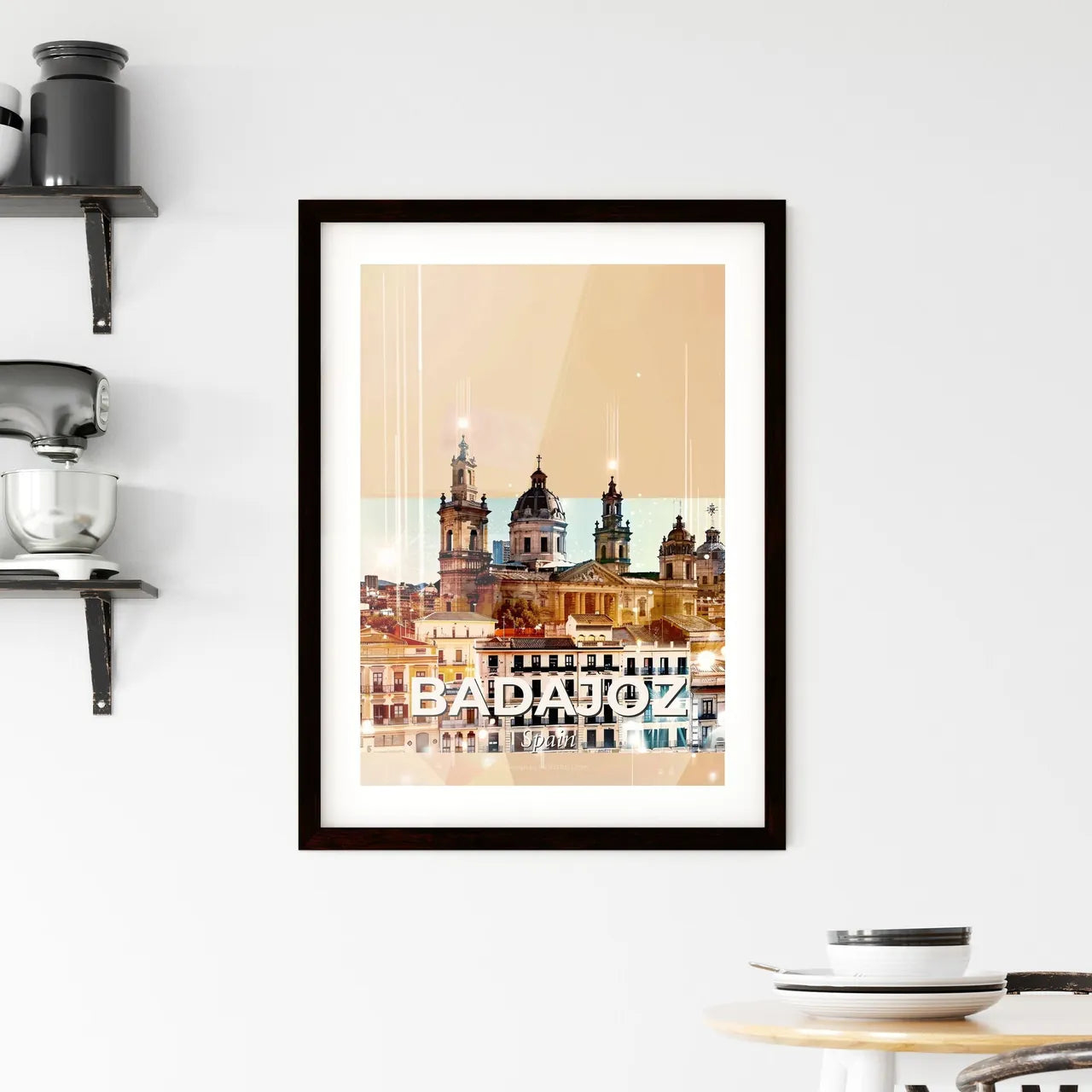Badajoz Skyline Composite Art with Local Icons Framed Print
