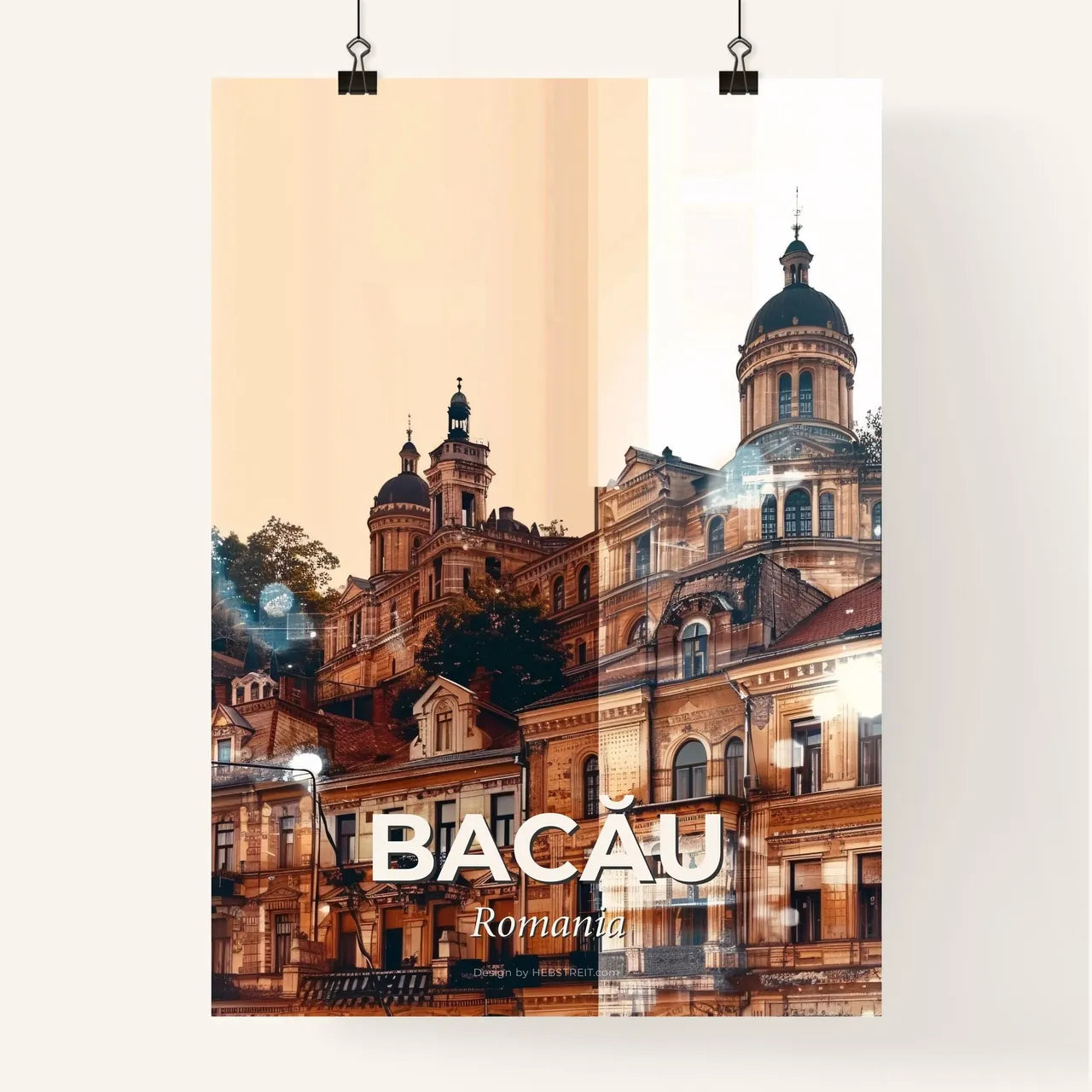 Bacau Romania Double Exposure Cityscape Poster Poster