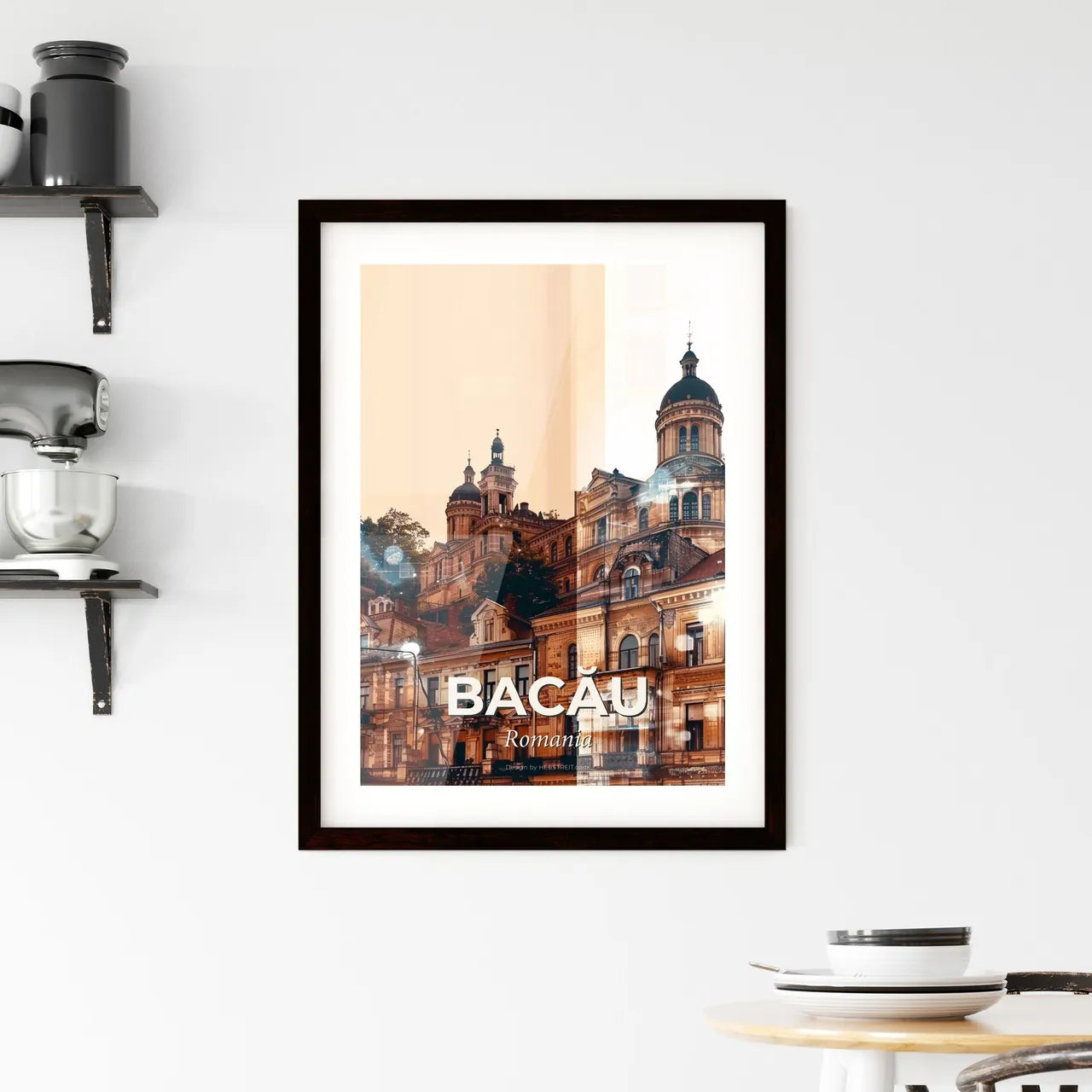 Bacau Romania Double Exposure Cityscape Poster Framed Print