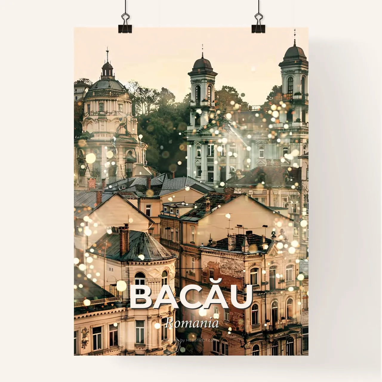 Bacau Skyline Double Exposure Art Poster Poster