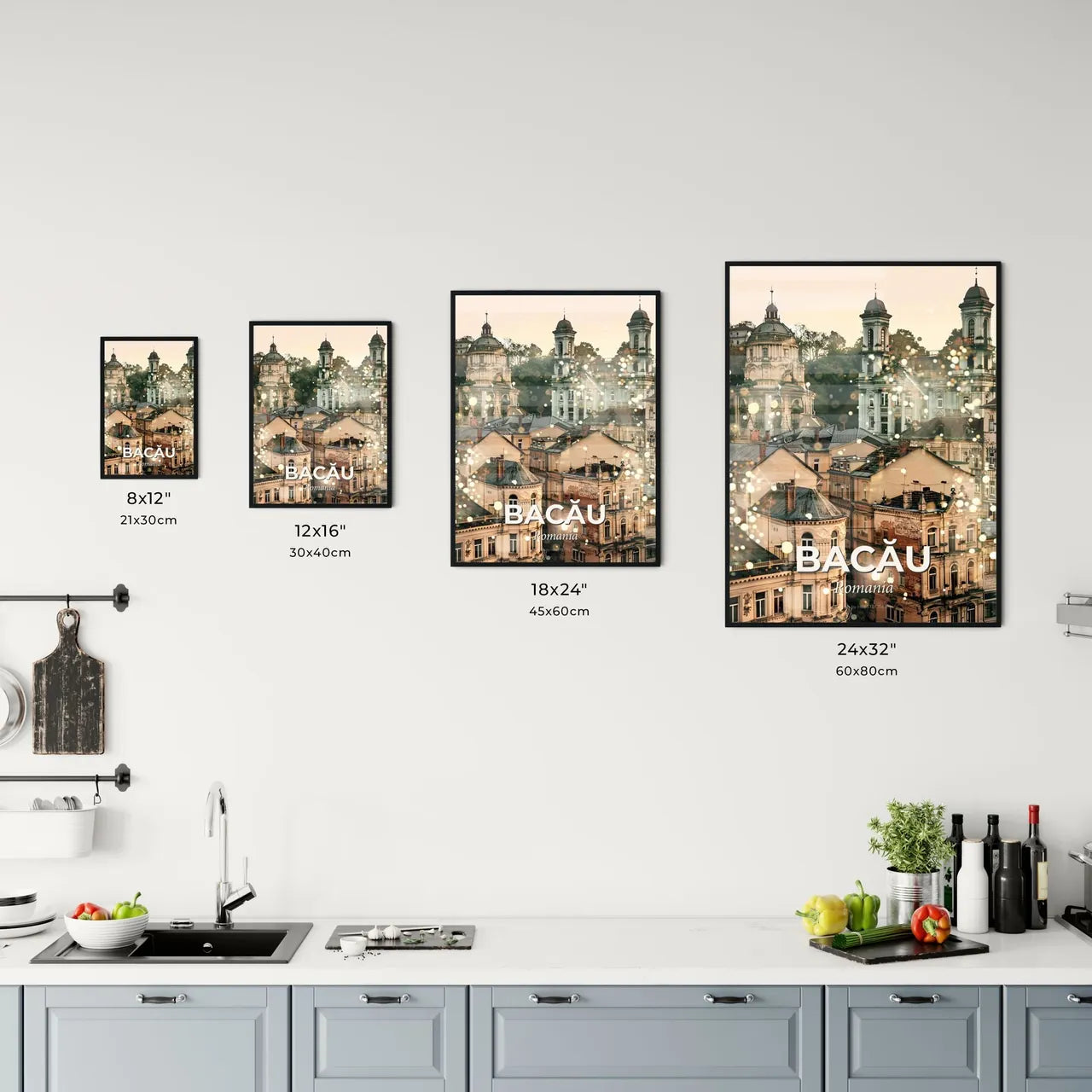 Bacau Skyline Double Exposure Art Poster Office Art