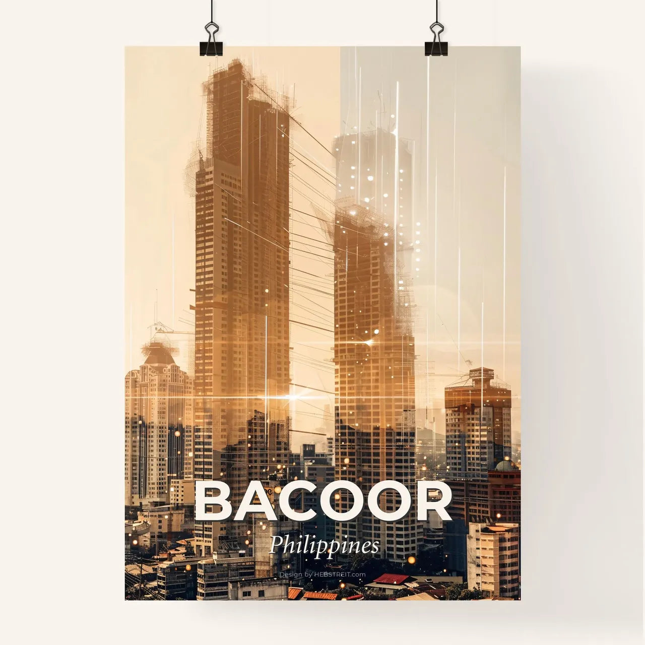 Bacoor City Skyline Double Exposure Art Poster