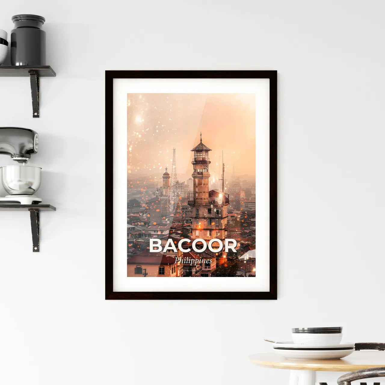 Bacoor Skyline Double Exposure Poster Framed Print