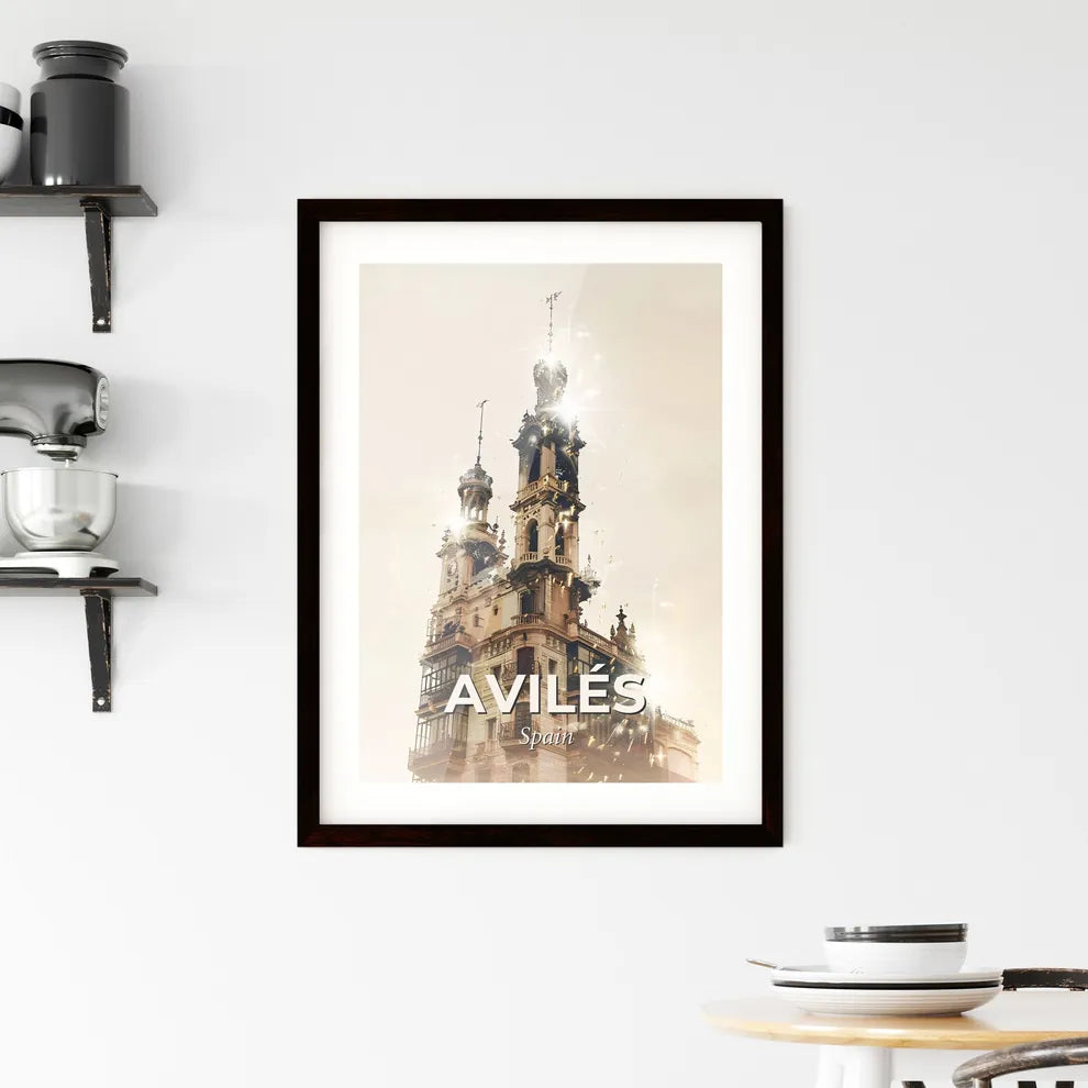 Avilés City Art Skyline Composite Poster Design Framed Print