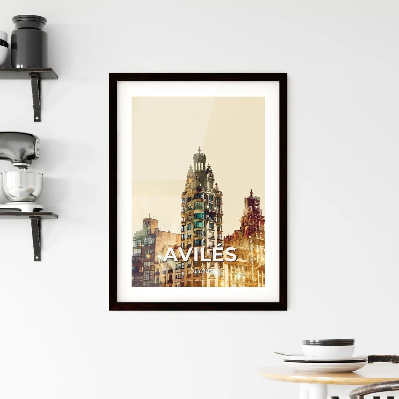 Avilés Skyline Double Exposure Composite Art Framed Print
