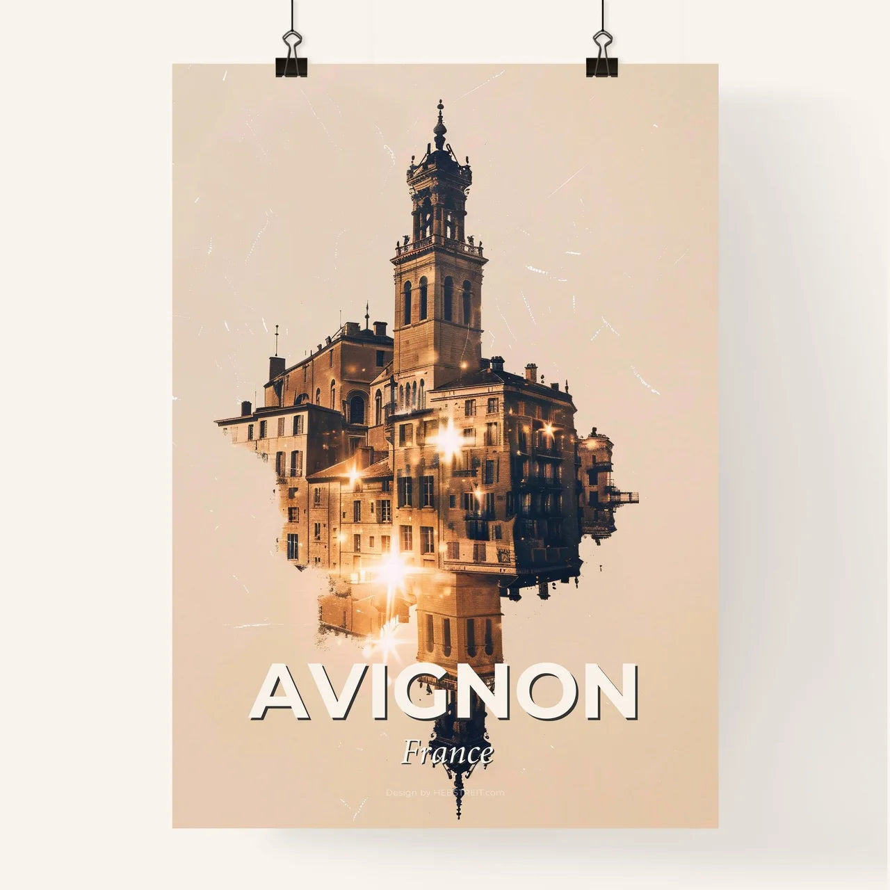 Avignon Skyline Majestic Beige Silhouette Poster