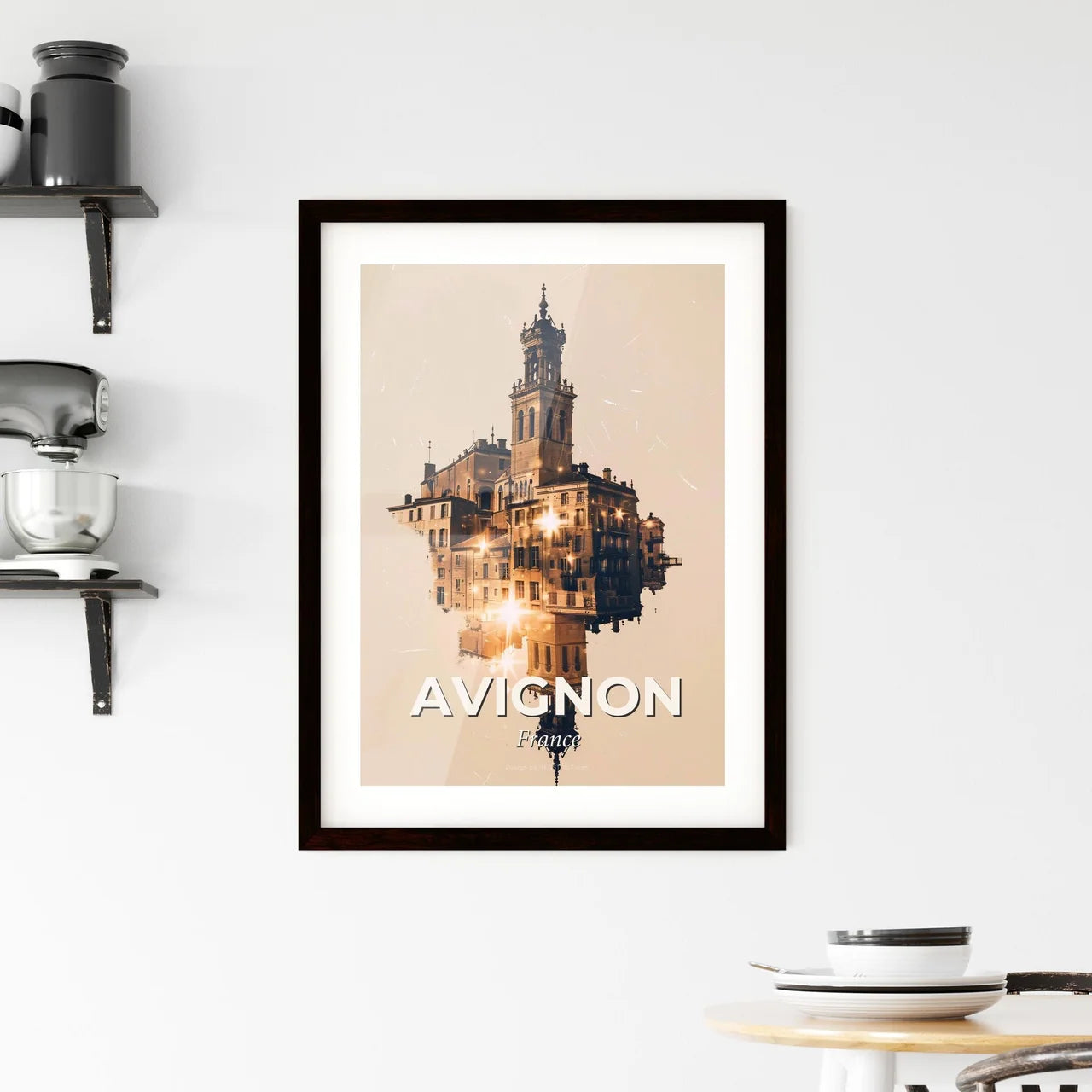 Avignon Skyline Majestic Beige Silhouette Framed Print