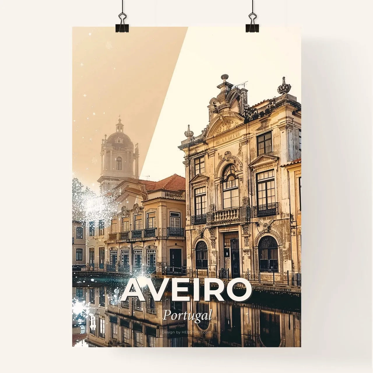 Aveiro: Double Exposure City Skyline Art Poster