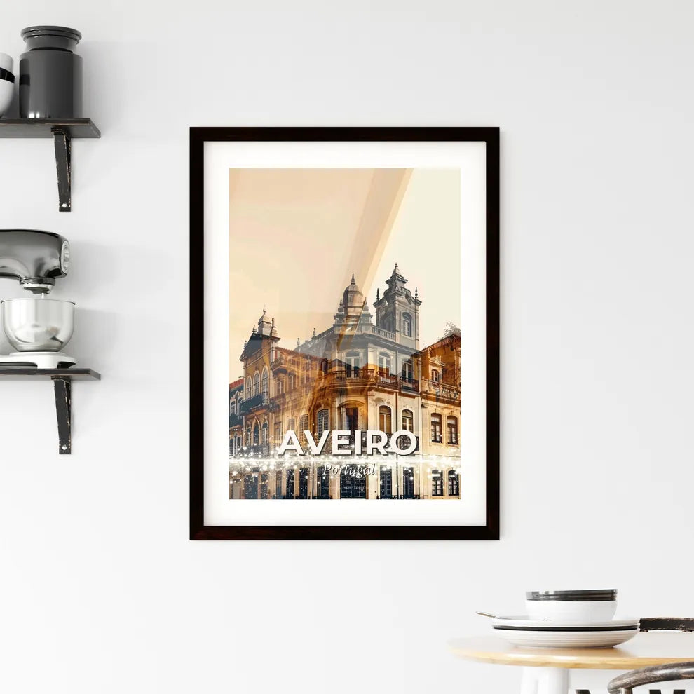 Aveiro Cityscape Skyline Double Exposure Poster Framed Print