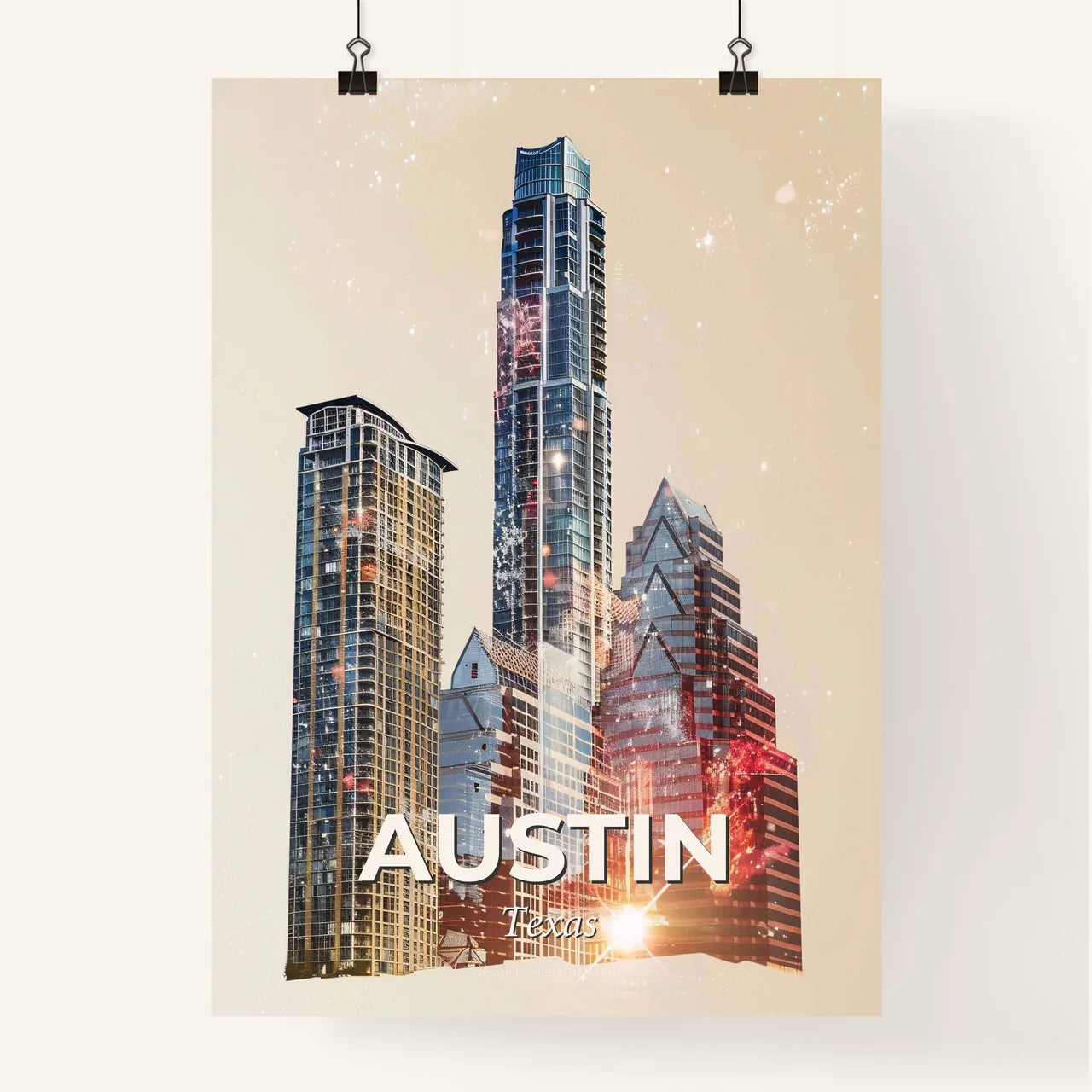 Austin City Skyline Double Exposure Poster Poster