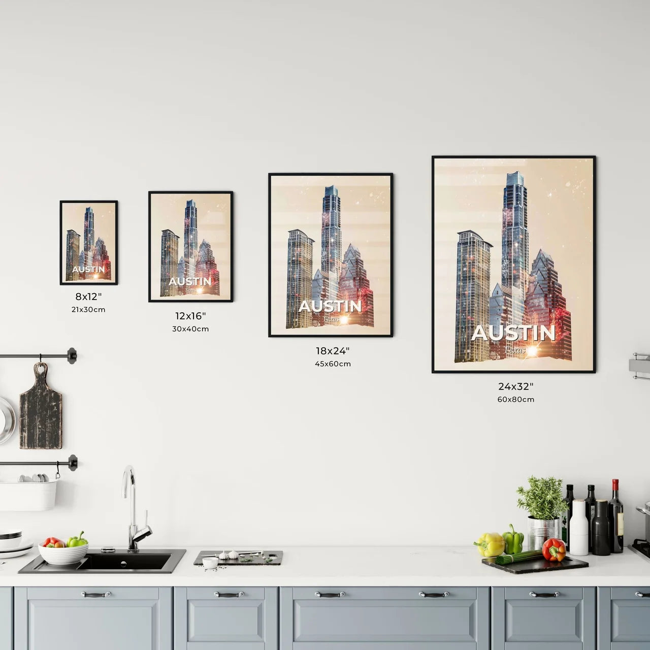 Austin City Skyline Double Exposure Poster Office Art
