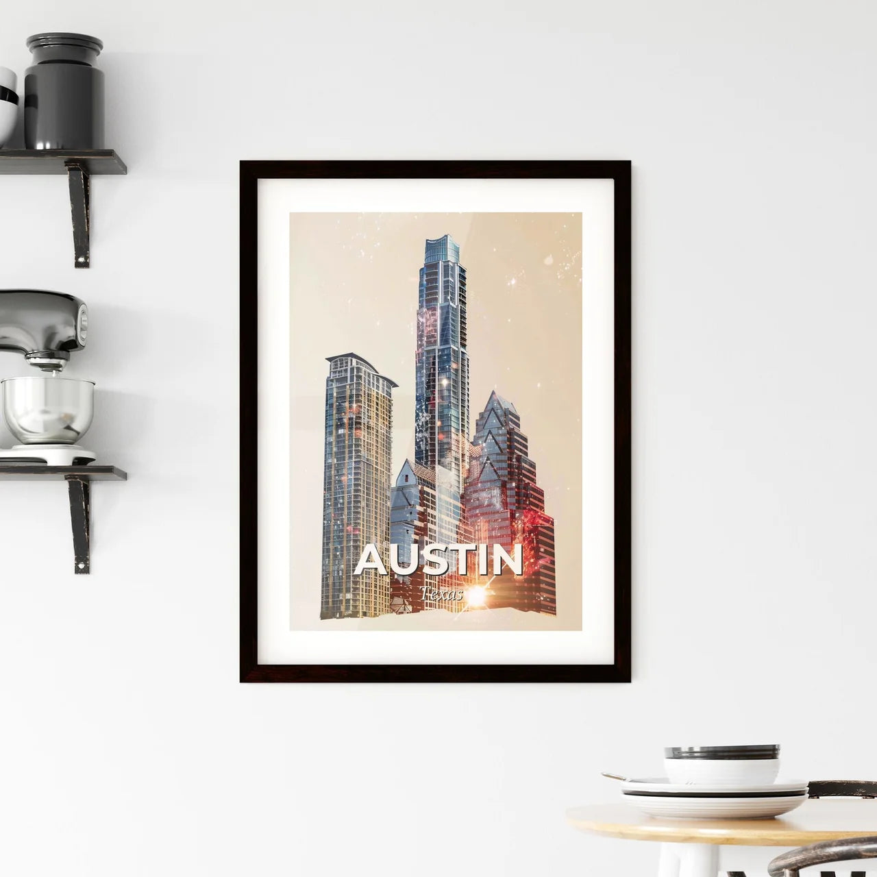 Austin City Skyline Double Exposure Poster Framed Print