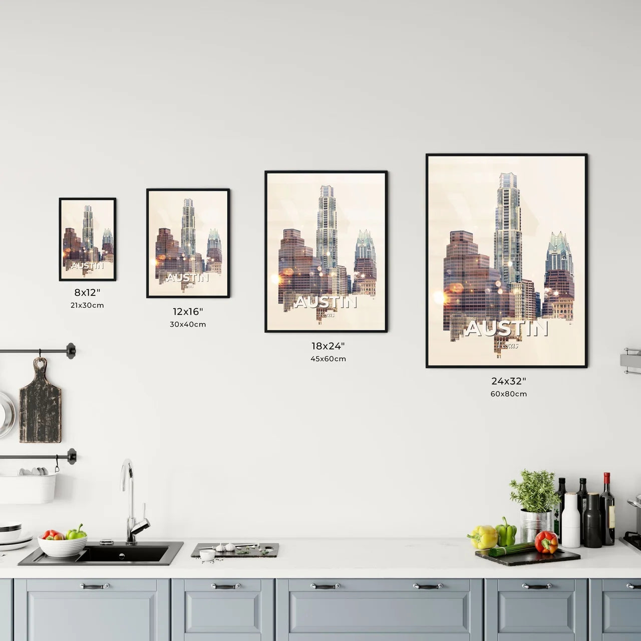 Austin Skyline Double Exposure Cityscape Poster Office Art