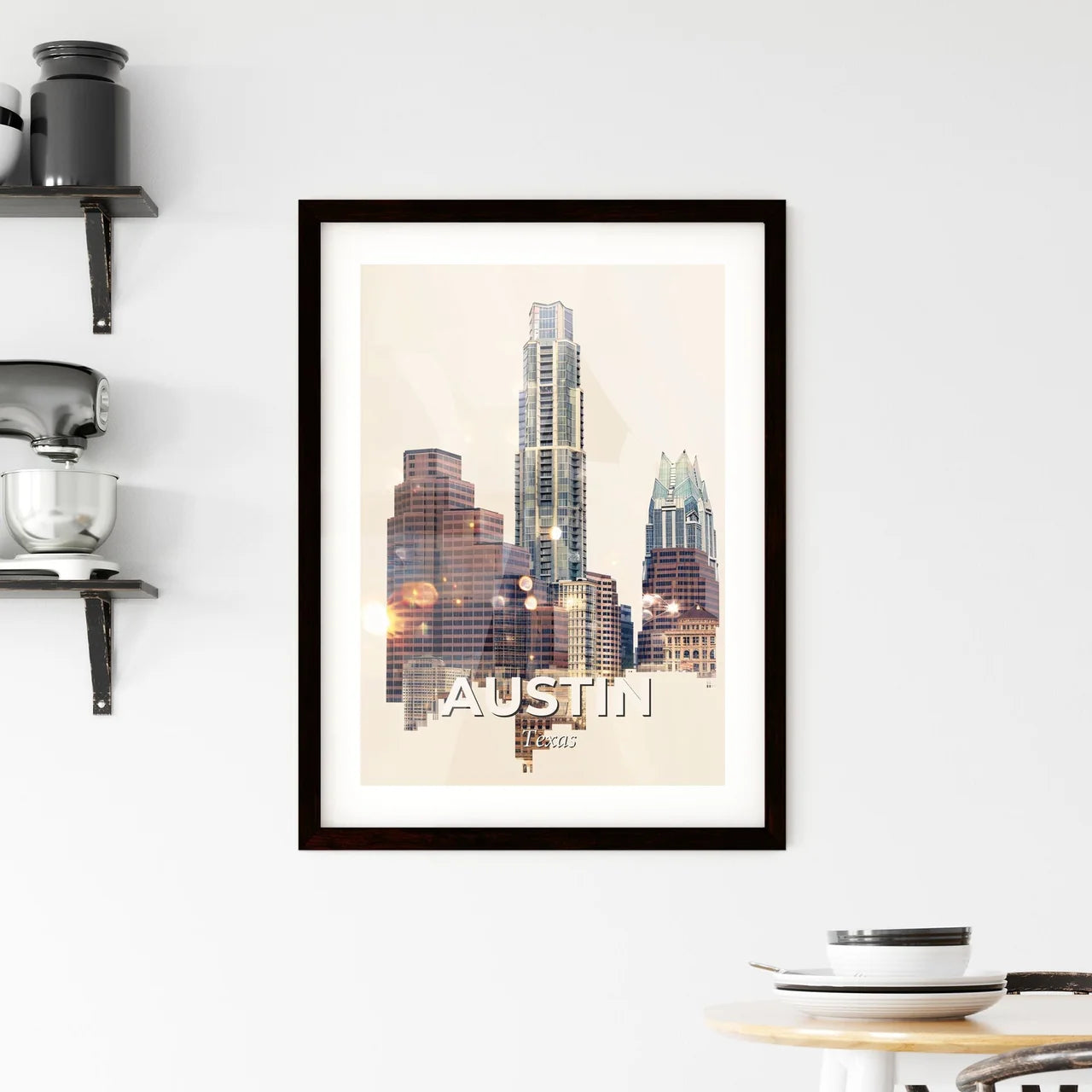 Austin Skyline Double Exposure Cityscape Poster Framed Print