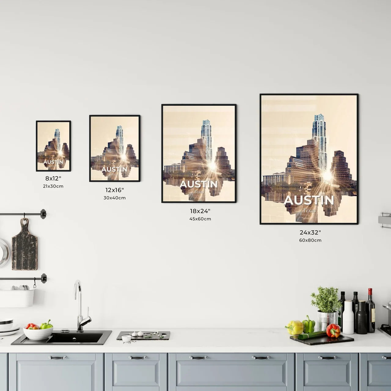 Austin City Skyline Luxe Minimalist Poster Office Art
