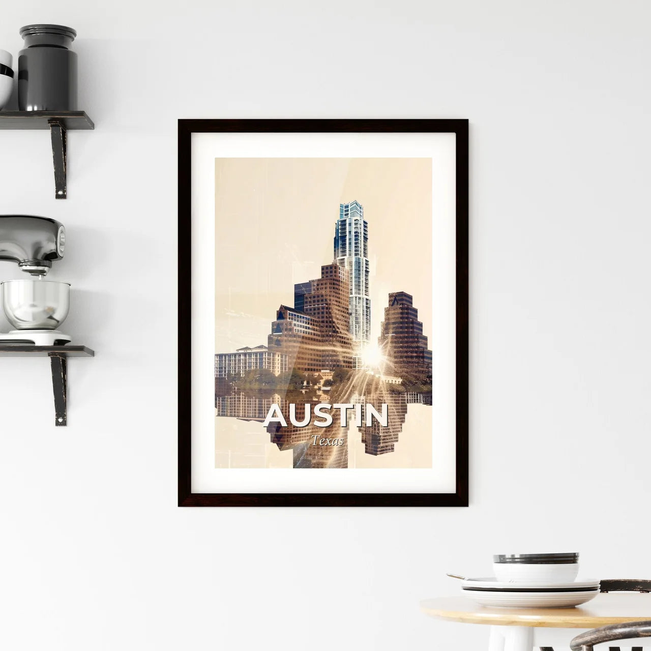 Austin City Skyline Luxe Minimalist Poster Framed Print