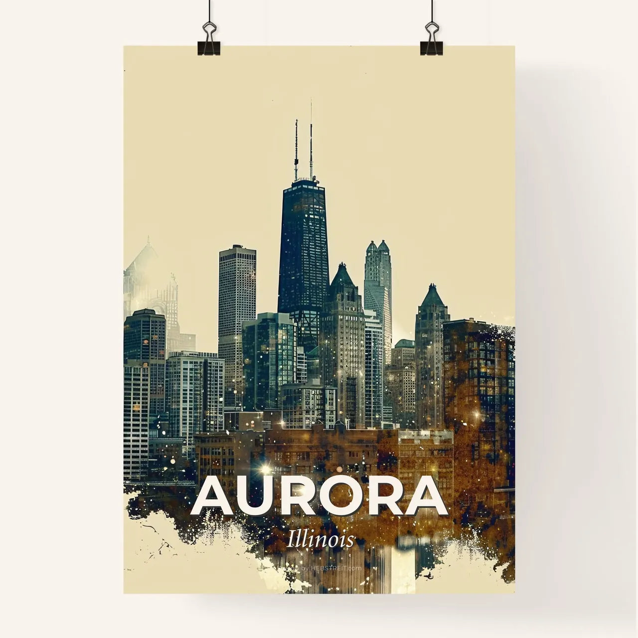 Aurora Skyline: Composite Cityscape Art Poster