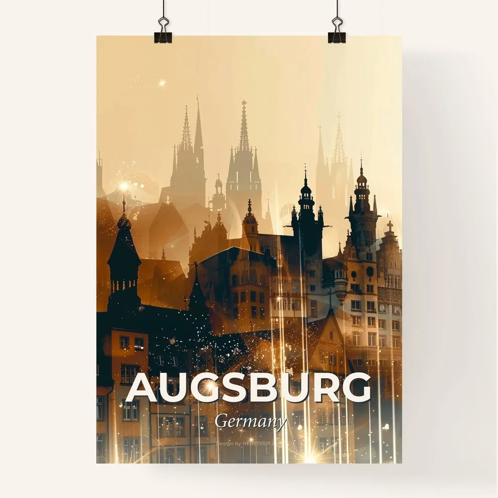 Augsburg Germany Skyline Cityscape Night Poster Poster
